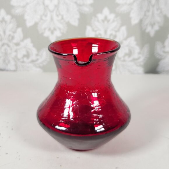 Vintage Cranberry Crackle Glass Miniature Pitcher/Creamer- Applied Handle 3.5” - Picture 4 of 8